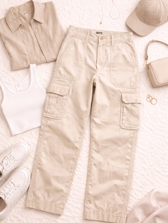 Abercrombie & Fitch Pants - Abercrombie & Fitch Cream Cargo Pants Wide Leg Utility Size 12